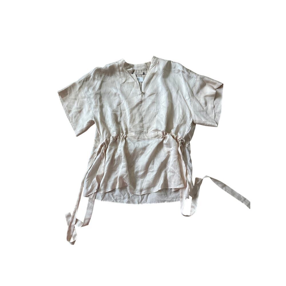 Noa Noa Silk Drawstring Waist Blouse Size 34 XS Blush Ivory Designer Minimalist